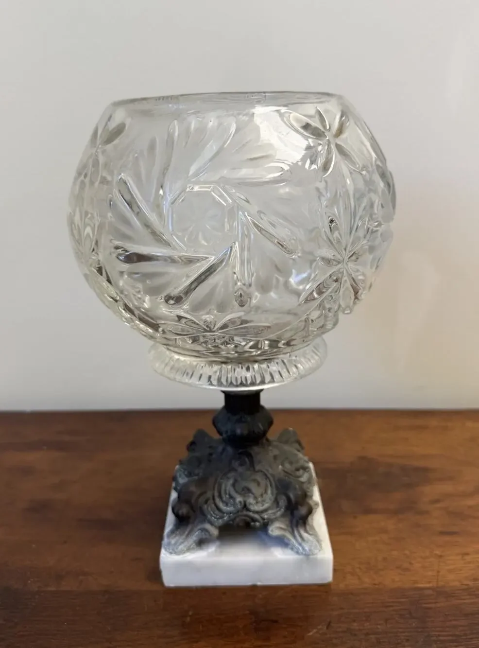 Vintage Hollywood Regency Glass Rose Bowl Compote Marble Pedestal 11